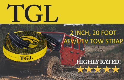 TGL 2 inch, 20 foot Tow Strap with Reinforced Loops 10,000 Pound Capacity